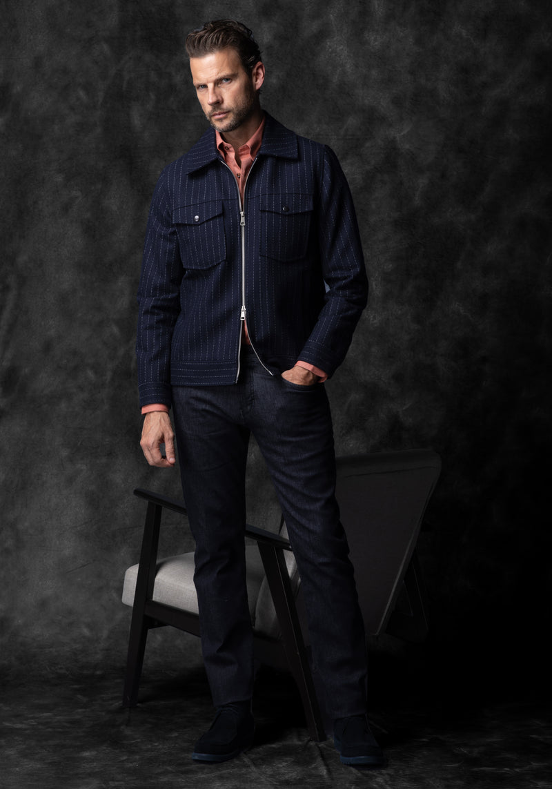 Noir Navy Stripe Wool-Blend Bomber Jacket
