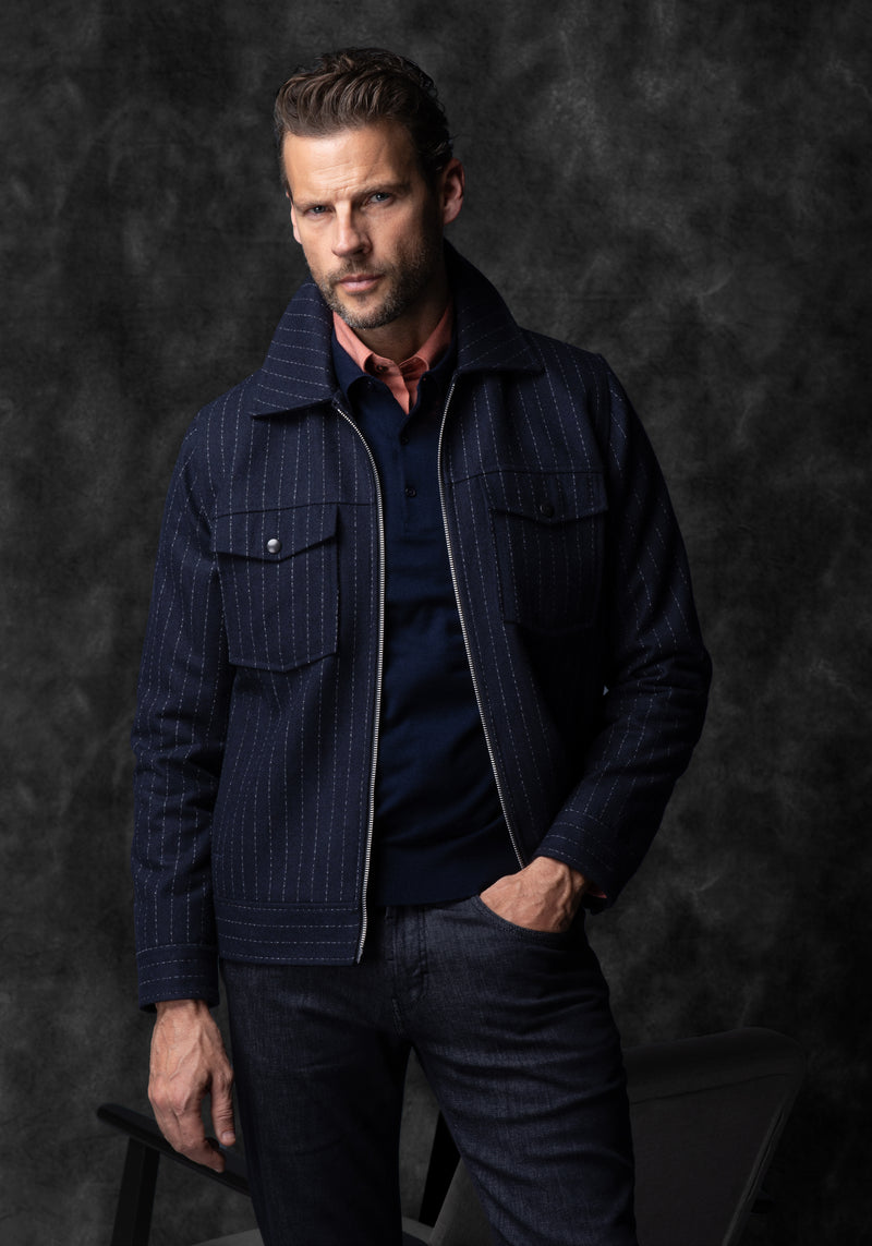 Noir Navy Stripe Wool-Blend Bomber Jacket