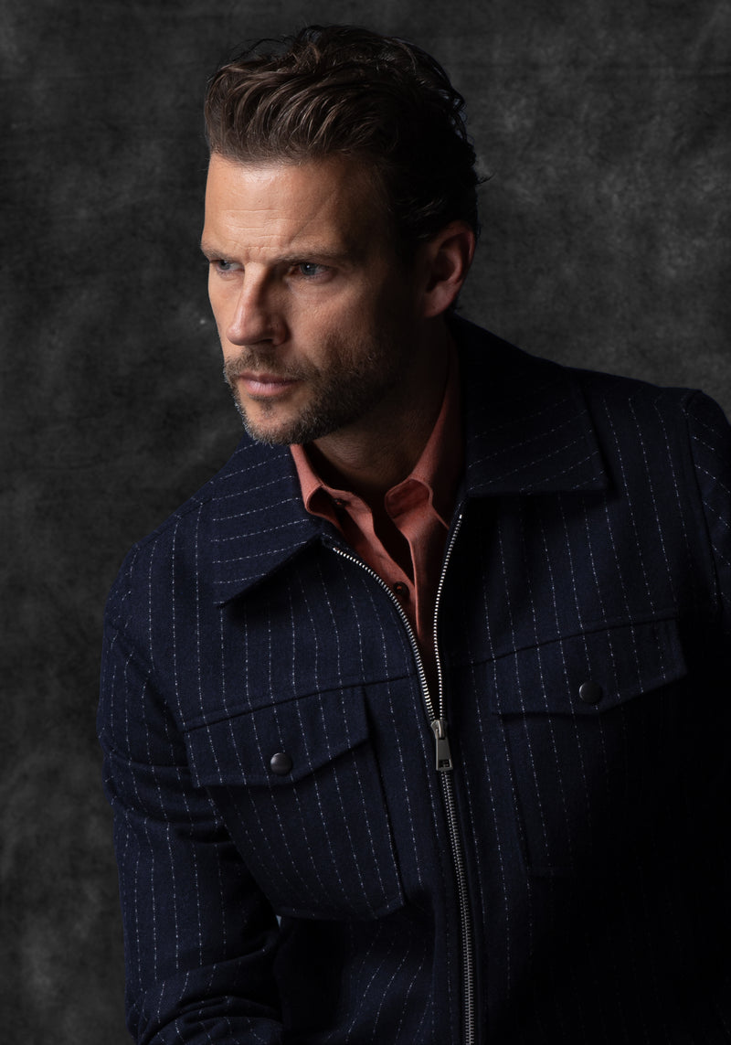 Noir Navy Stripe Wool-Blend Bomber Jacket