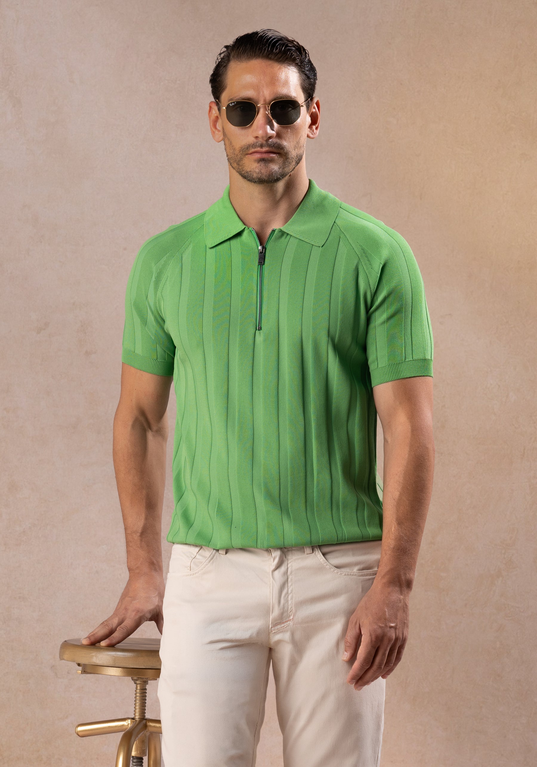 Leaf Green Polyamide Knitted Polo Shirt
