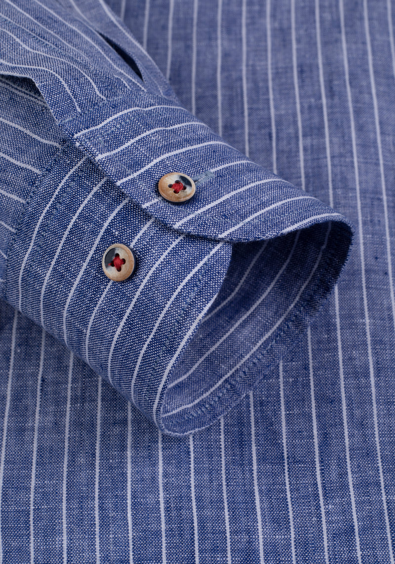 Dim Royal Blue Stripe Belgian Linen Shirt