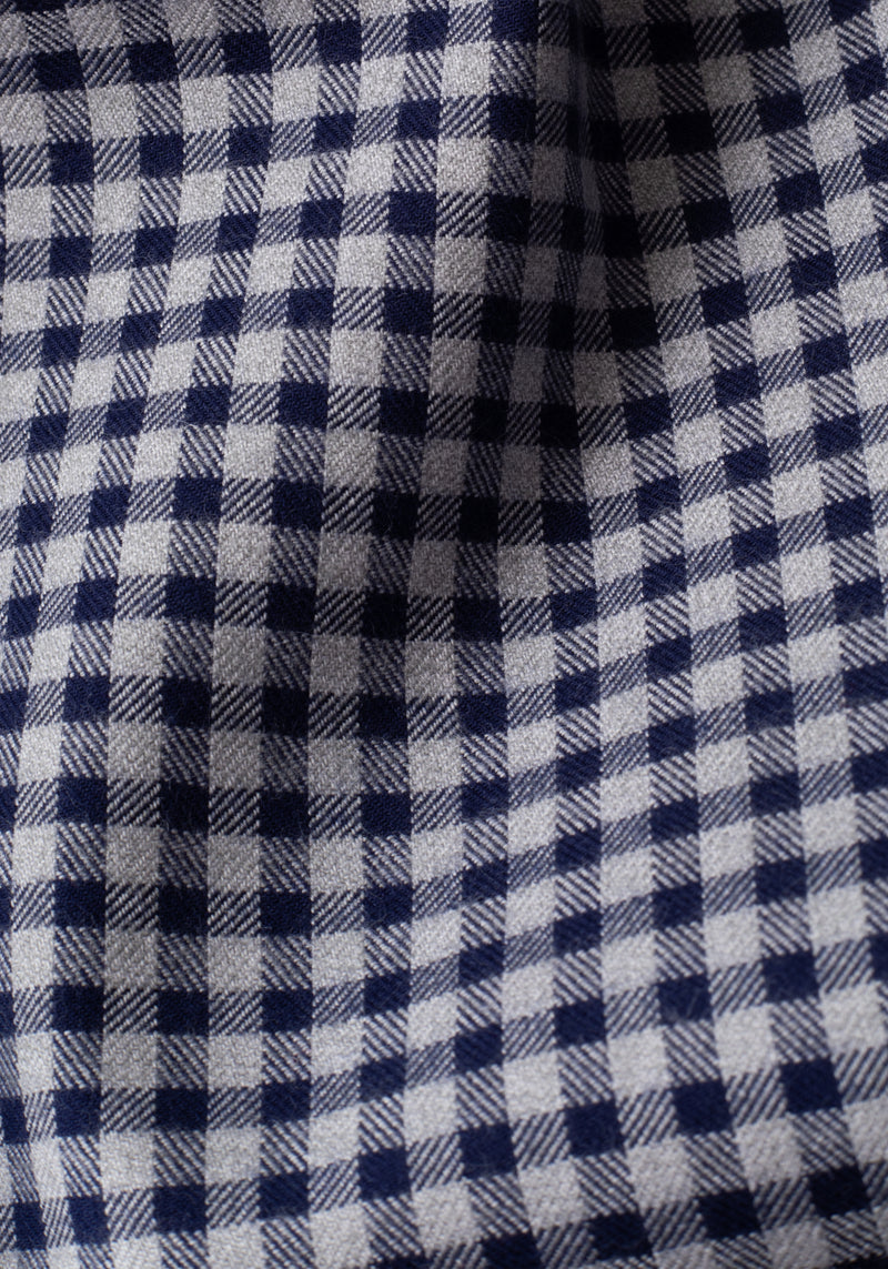 Marine Blue Checked Flannel Twill Shirt