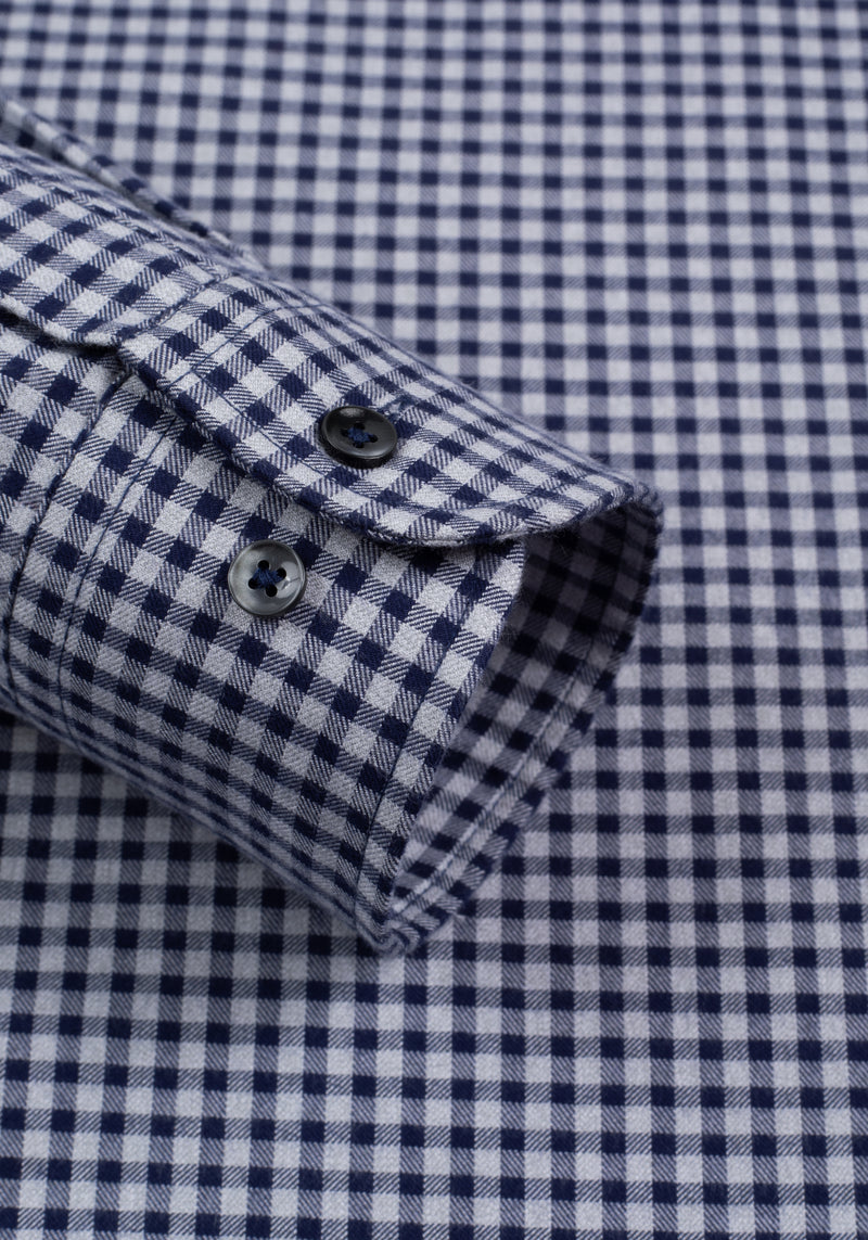 Marine Blue Checked Flannel Twill Shirt