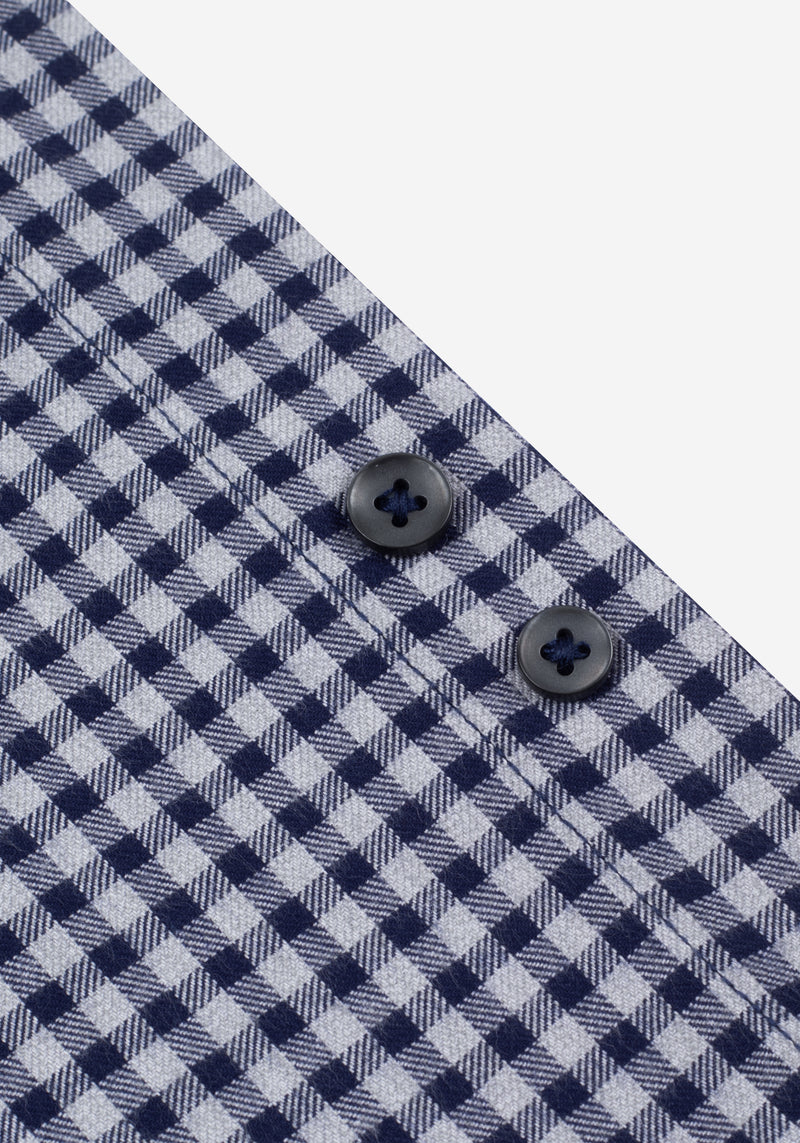 Marine Blue Checked Flannel Twill Shirt