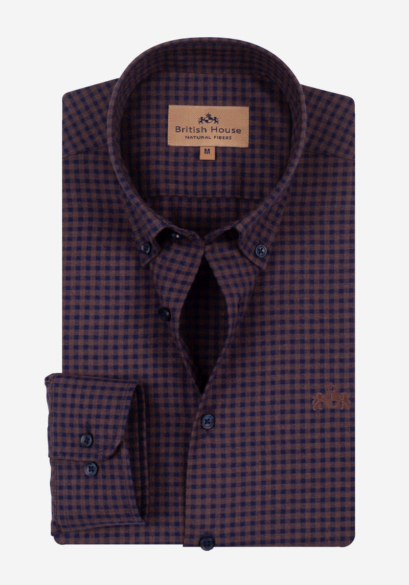 Dull Brown Checked Flannel Twill Shirt