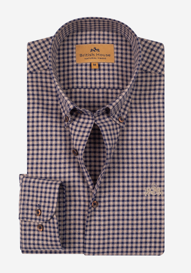 Dusk Beige Checked Flannel Twill Shirt