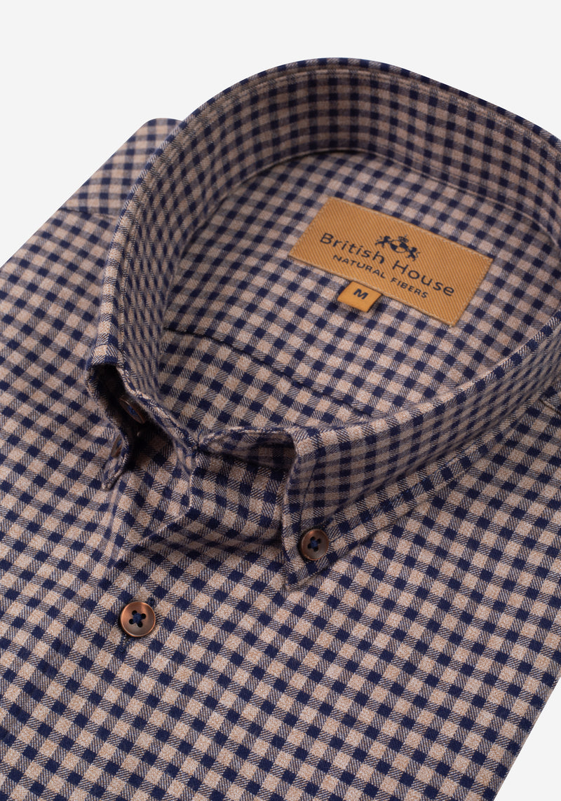 Dusk Beige Checked Flannel Twill Shirt
