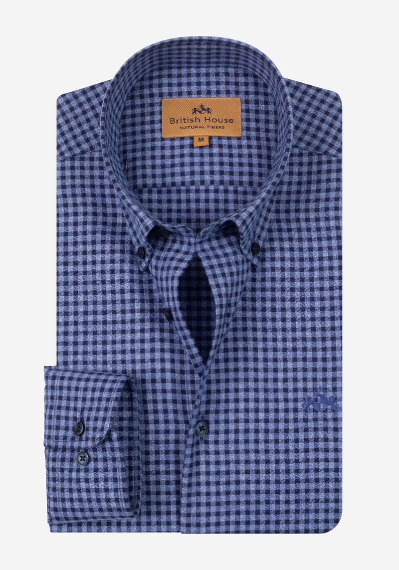 Serene Blue Checked Flannel Twill Shirt