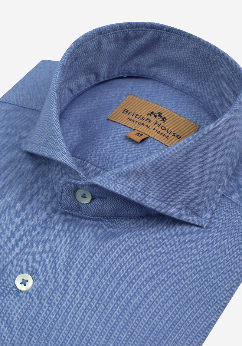 Moonlit Blue Washed Herringbone Flannel Shirt