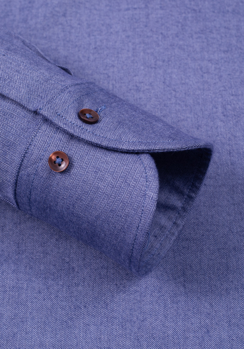 Rusty Blue Washed Herringbone Flannel Shirt