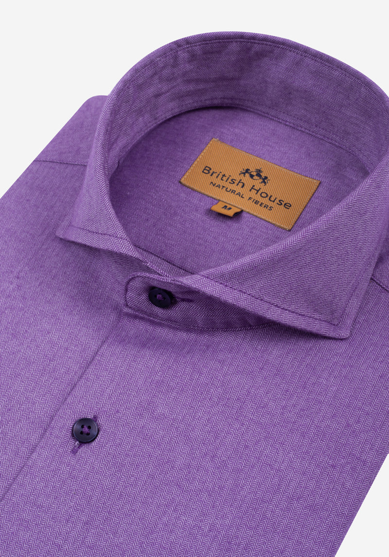 Majestic Purple Washed Herringbone Flannel Shirt