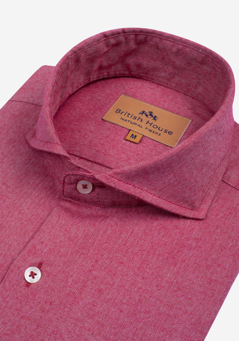 Cherry Red Washed Herringbone Flannel Shirt