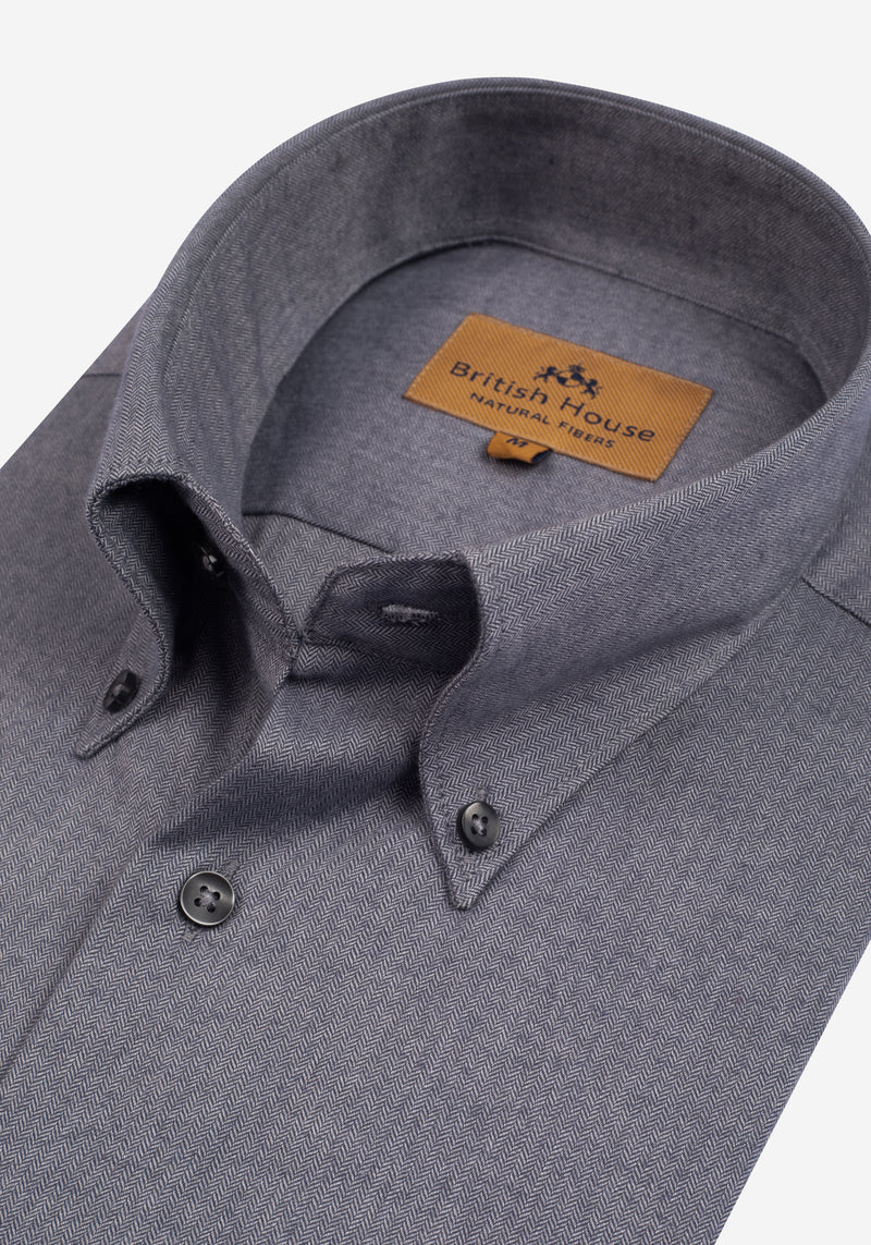 Rusty Grey Herringbone Flannel Shirt