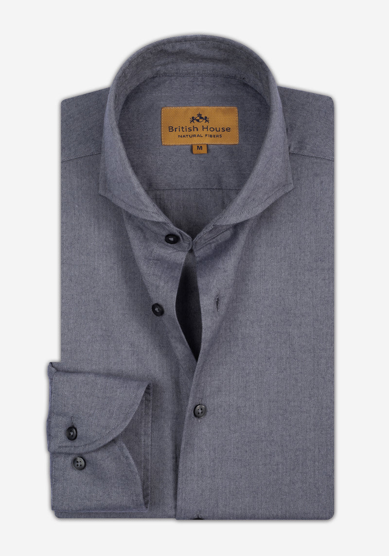 Dusk Grey Washed Herringbone Flannel Shirt