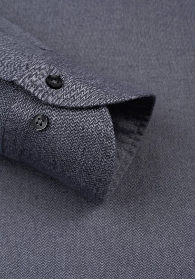 Dusk Grey Washed Herringbone Flannel Shirt