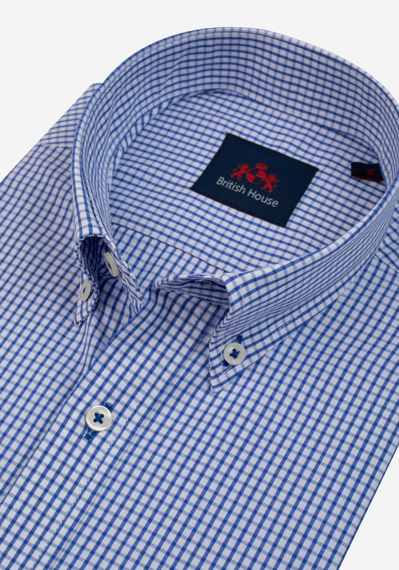 Sail Blue Checked Poplin Shirt - Short Sleeve