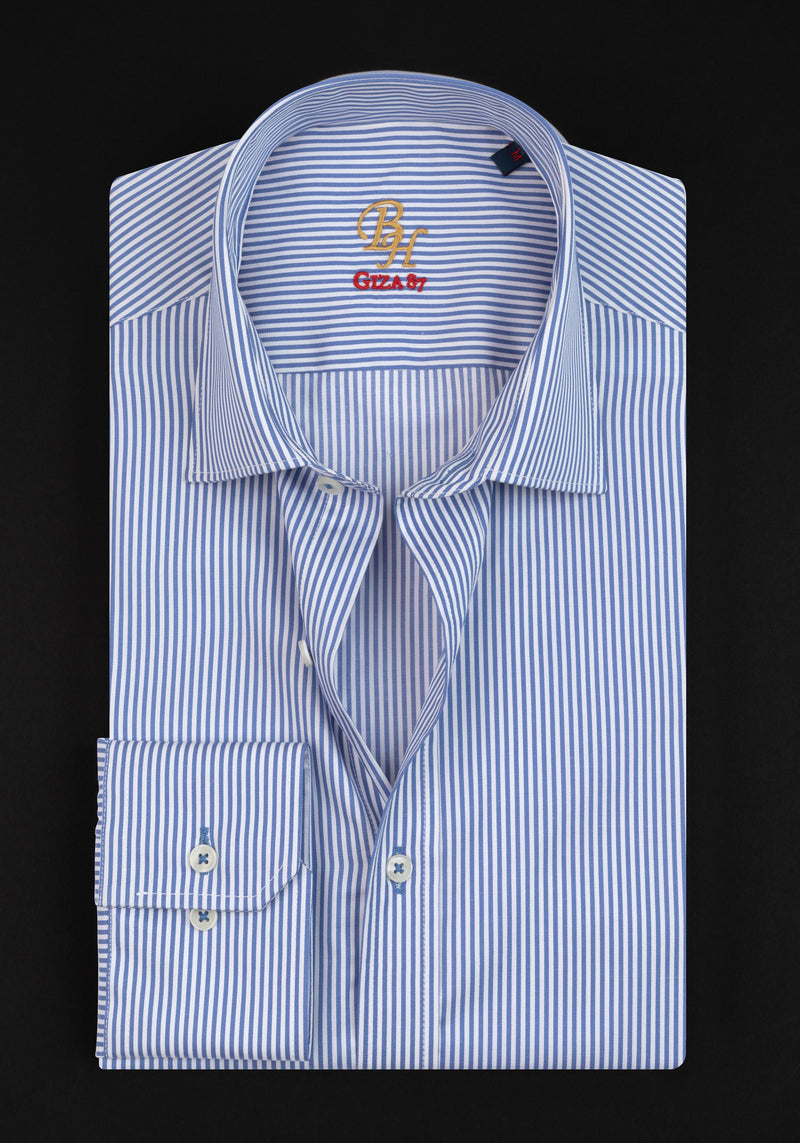 Giza 87 Cotton Royal Blue Stripe Signature Twill Shirt