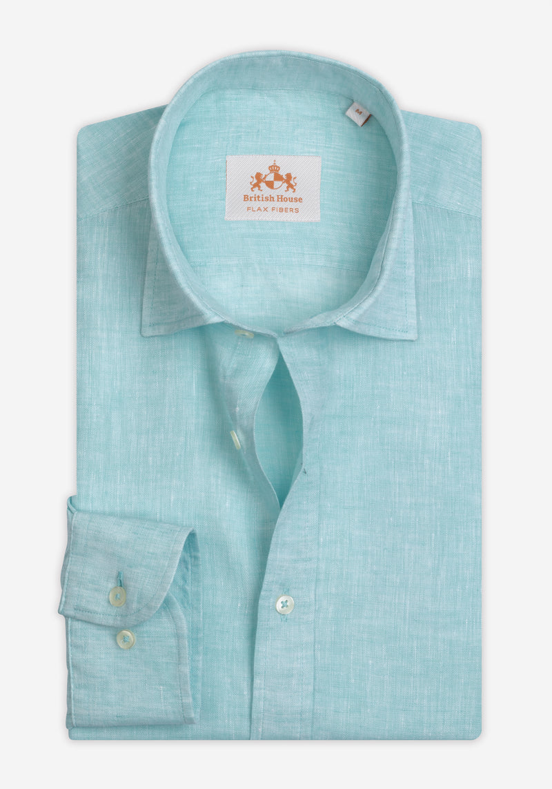 Aqua Blue Washed Belgian Linen Shirt