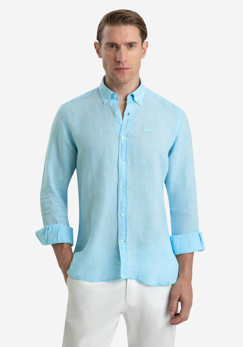 Electric Blue Belgian Linen Shirt