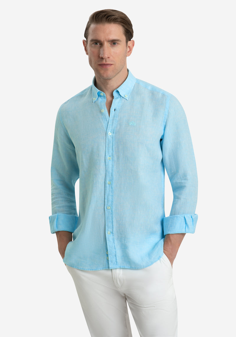 Electric Blue Belgian Linen Shirt