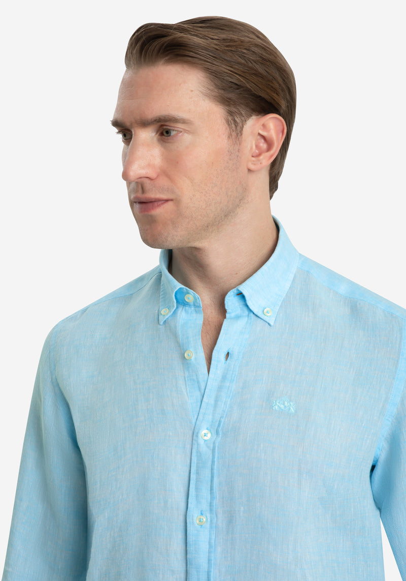 Electric Blue Belgian Linen Shirt