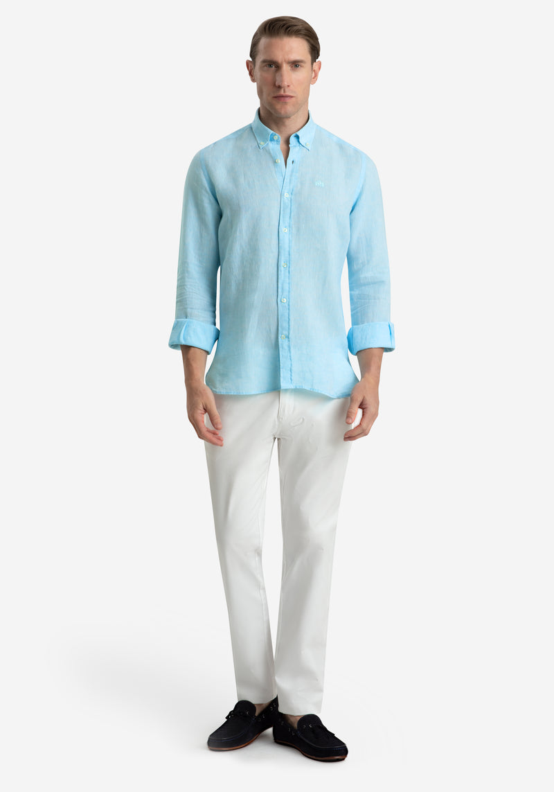Electric Blue Belgian Linen Shirt