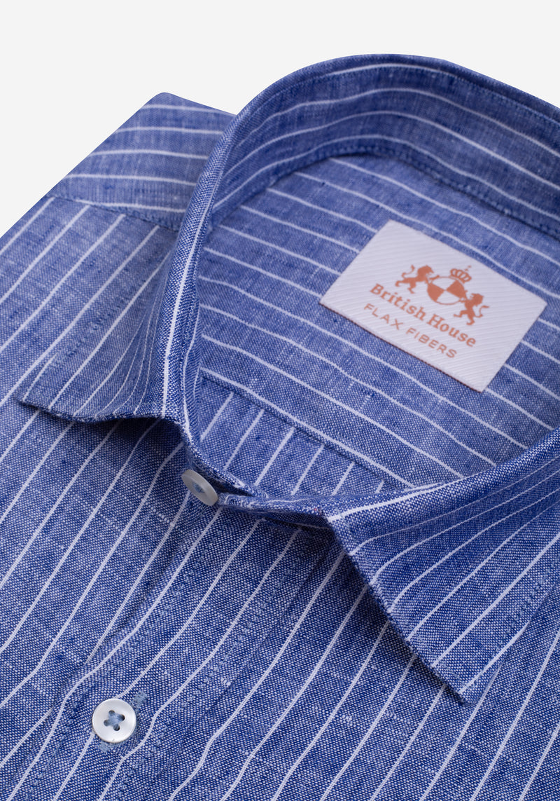 Ocean Blue Stripe Belgian Linen Shirt