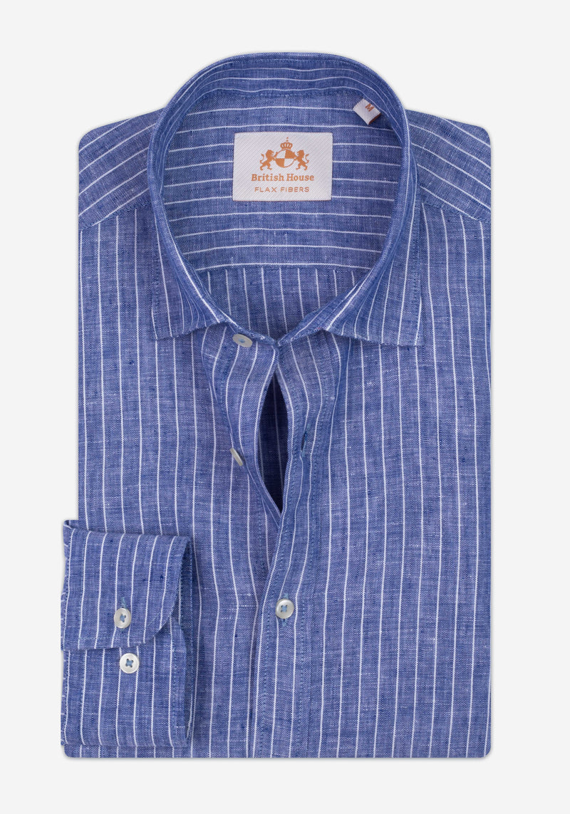 Ocean Blue Stripe Belgian Linen Shirt