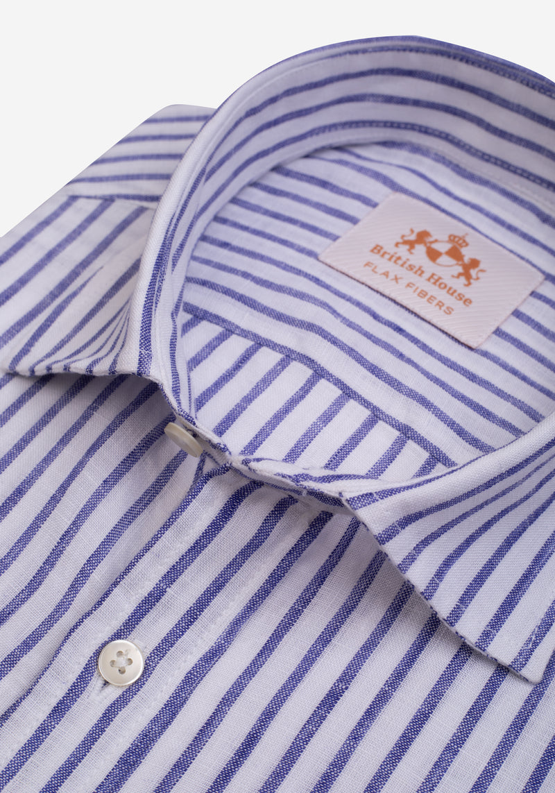 Surf Blue Stripe Washed Belgian Linen Shirt