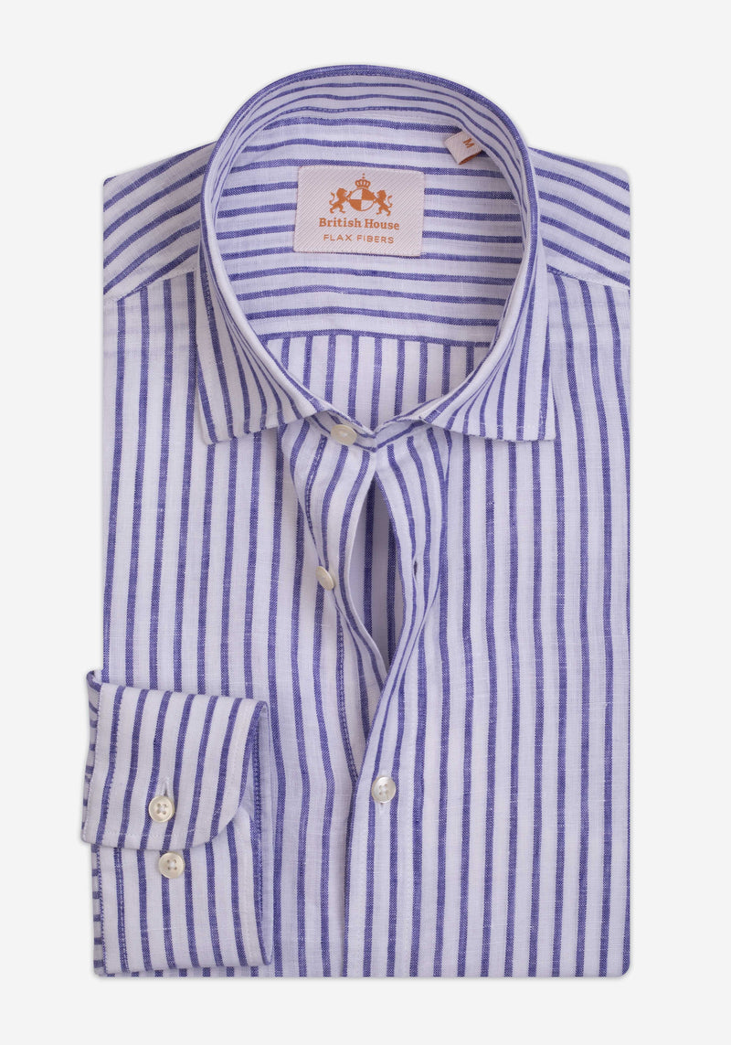Surf Blue Stripe Washed Belgian Linen Shirt