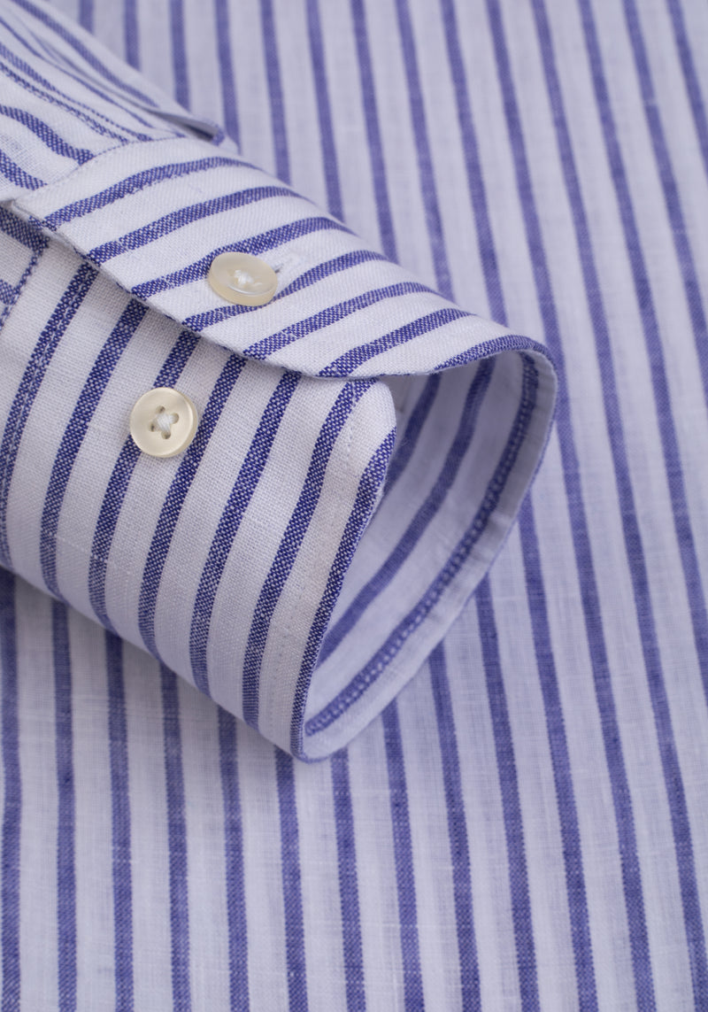 Surf Blue Stripe Washed Belgian Linen Shirt