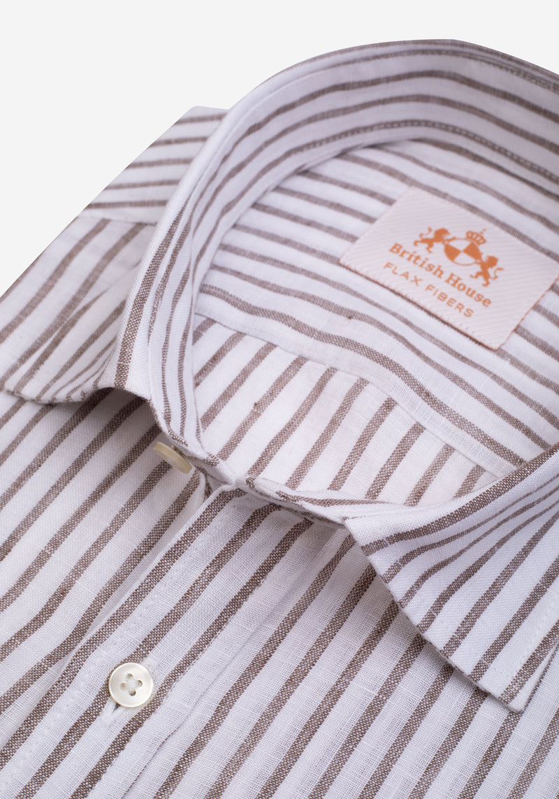 Desert Brown Stripe Washed Belgian Linen Shirt