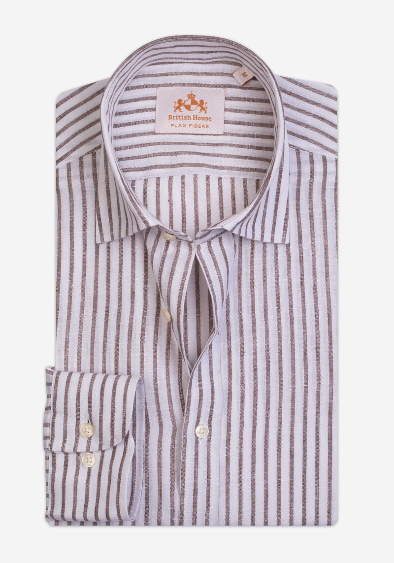 Desert Brown Stripe Washed Belgian Linen Shirt