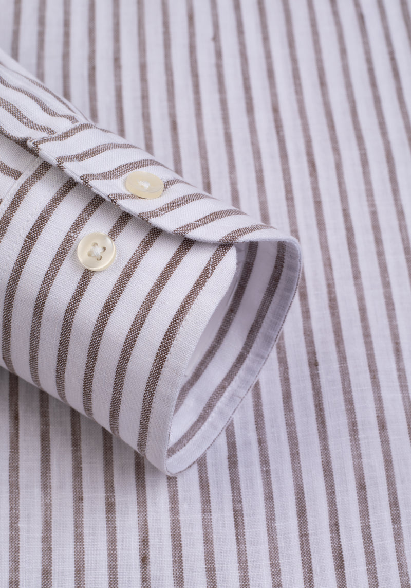 Desert Brown Stripe Washed Belgian Linen Shirt