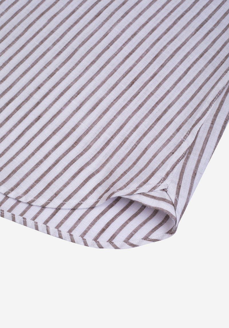 Desert Brown Stripe Washed Belgian Linen Shirt