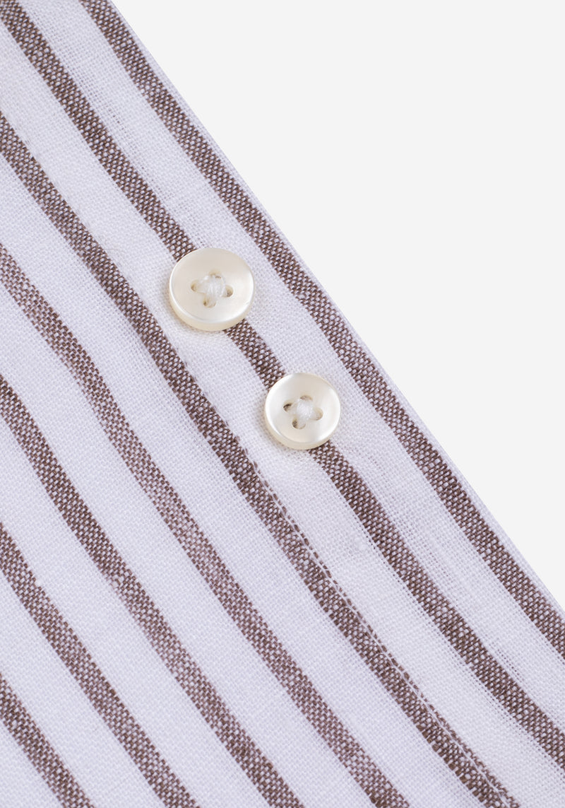 Desert Brown Stripe Washed Belgian Linen Shirt