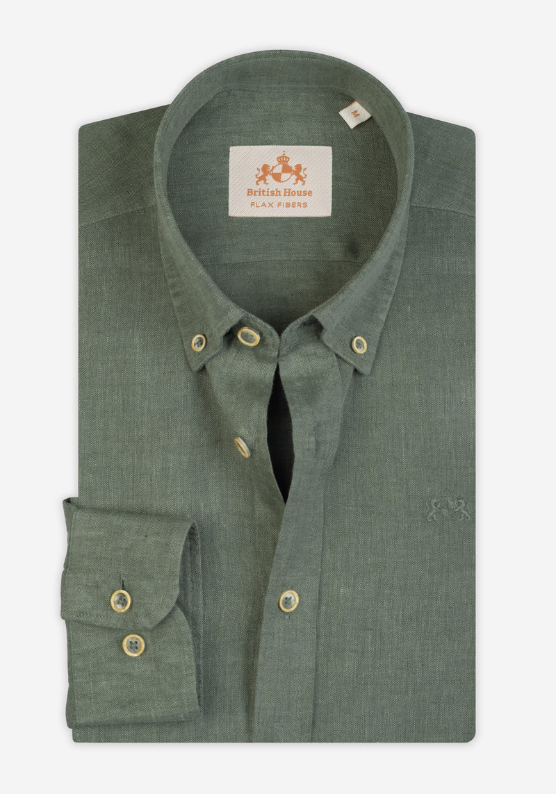 Pale Olive Belgian Linen Shirt
