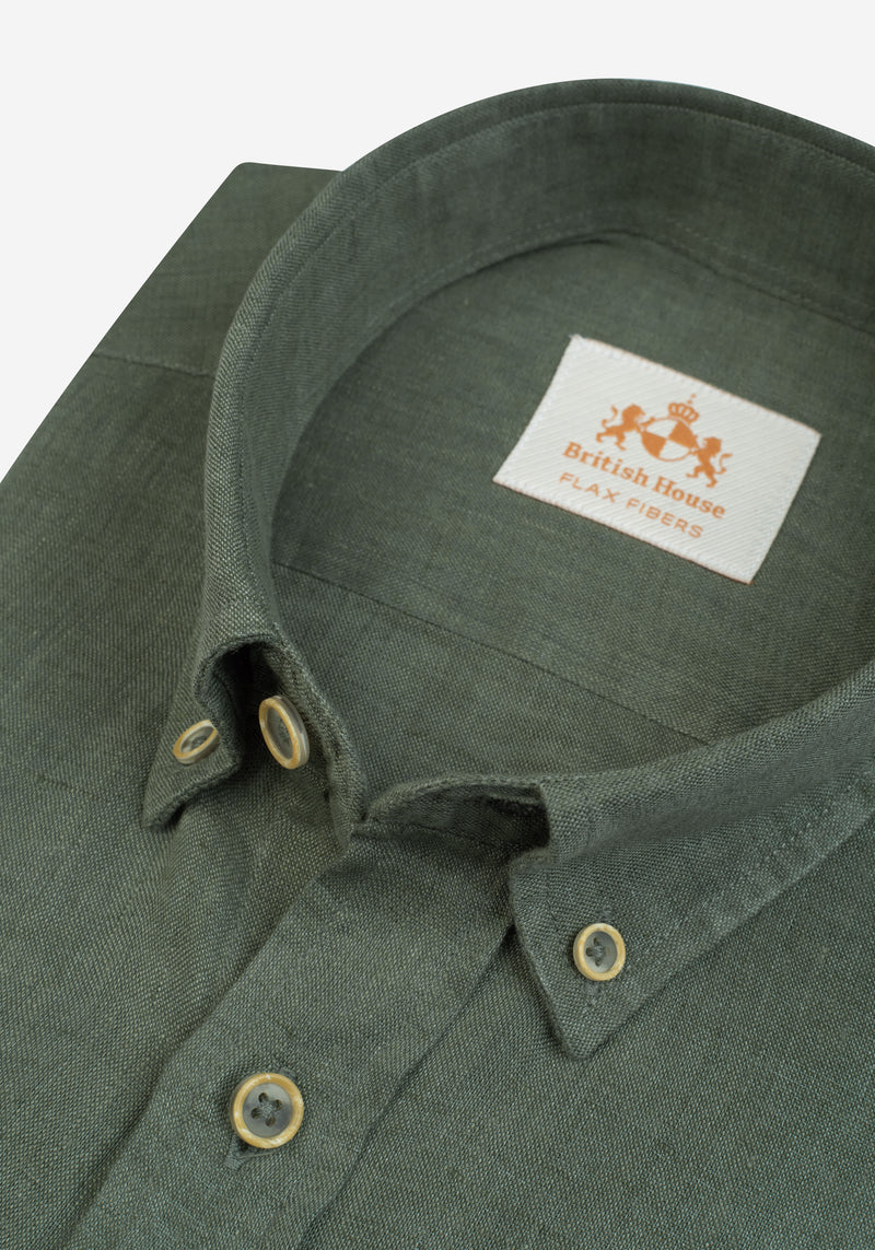 Pale Olive Belgian Linen Shirt