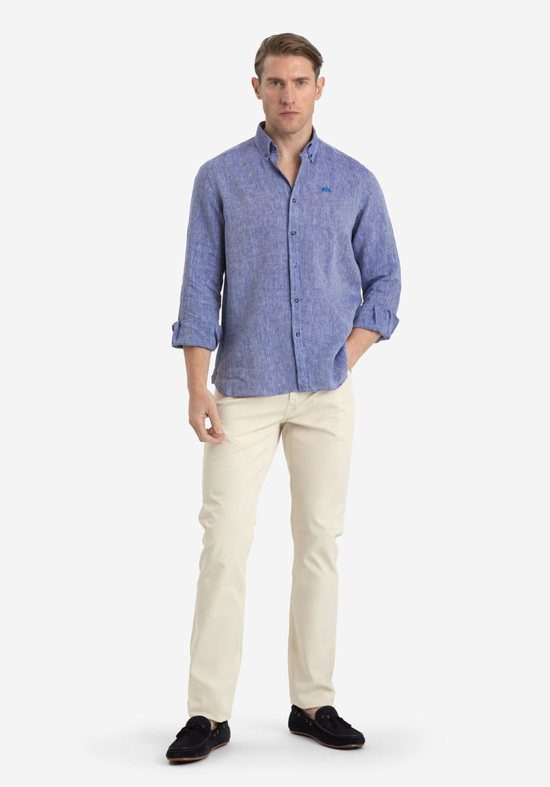 Indigo Blue Belgian Linen Shirt