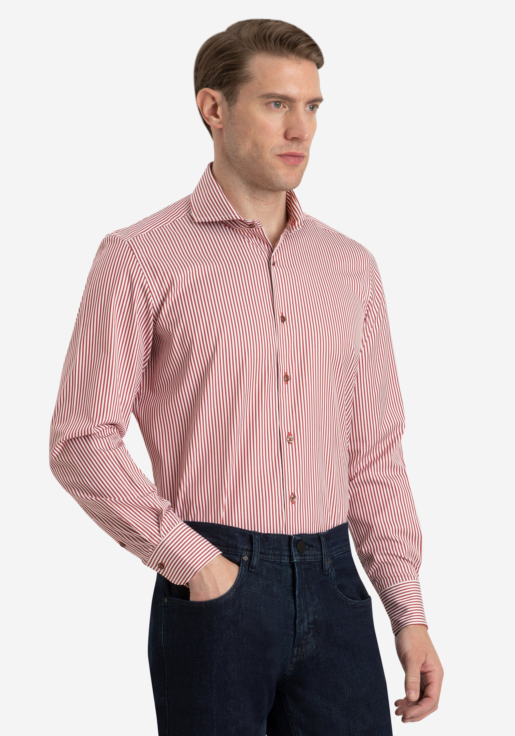 Striking Red Stripe Twill Shirt