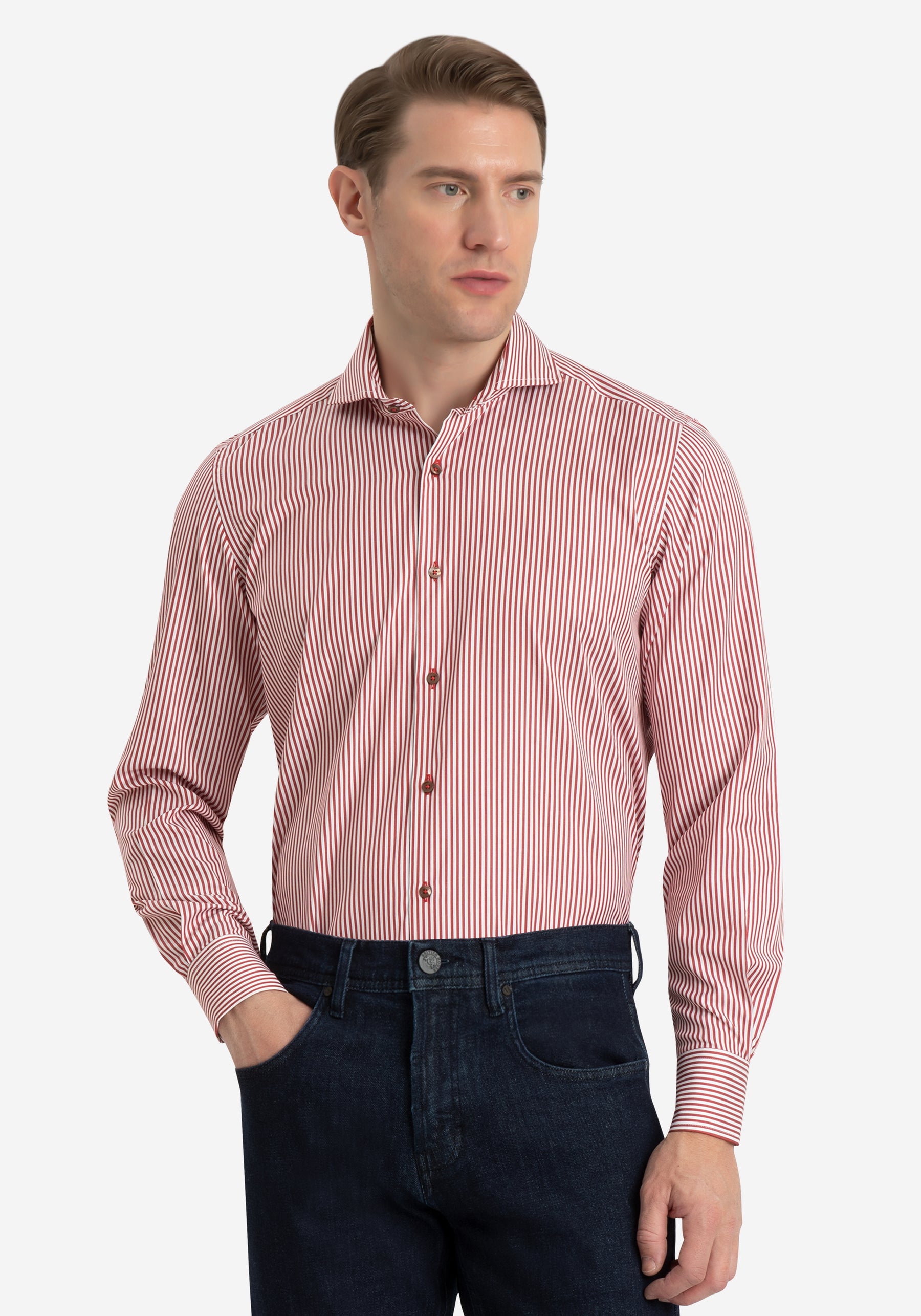 Striking Red Stripe Twill Shirt