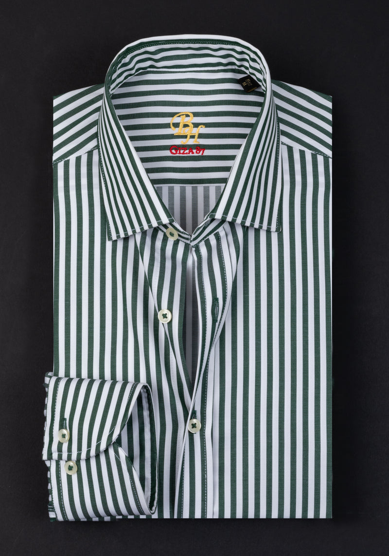 Giza 87 Cotton Emerald Green Stripe Signature Twill Shirt