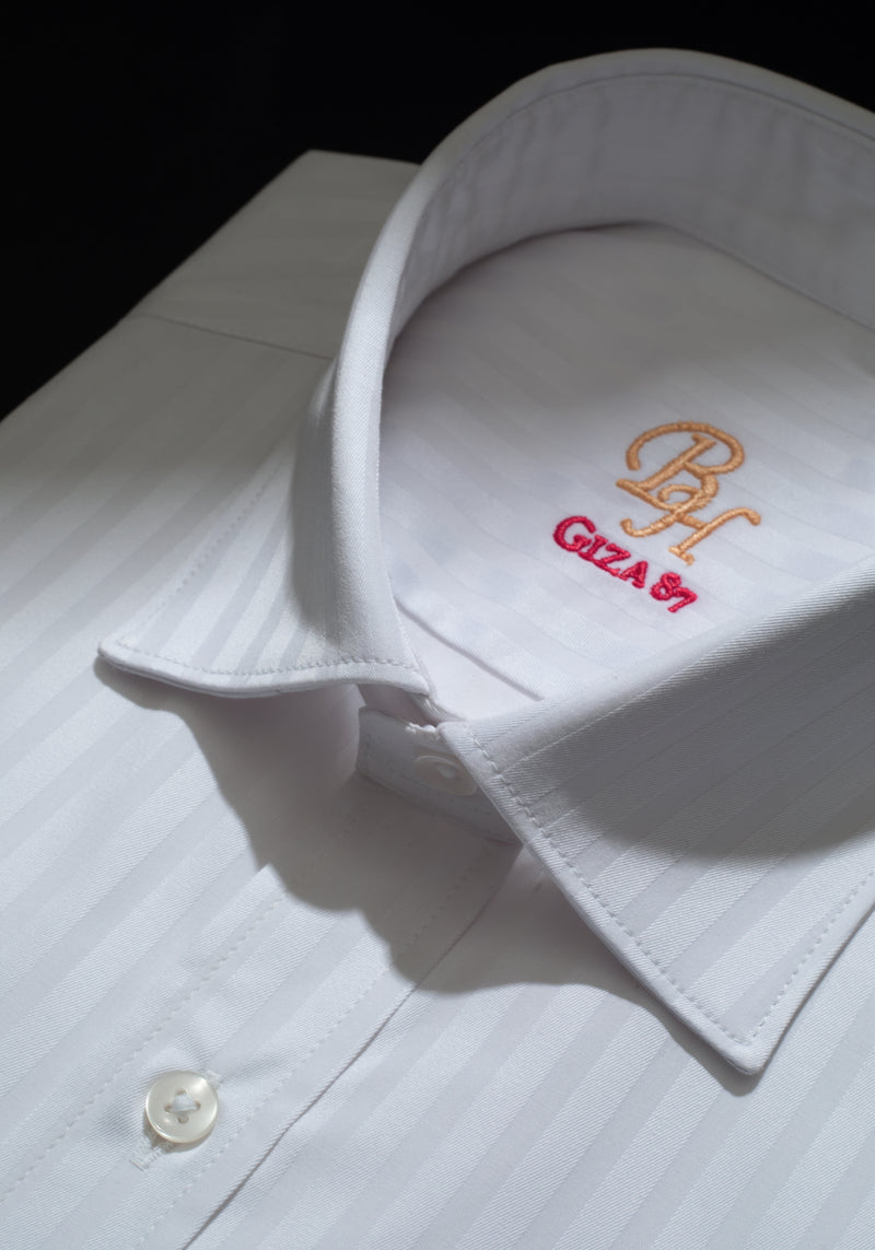 Giza 87 Cotton Moonstone White Stripe Signature Twill Shirt