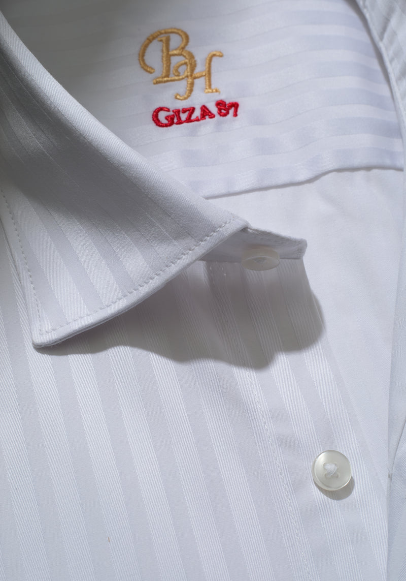 Giza 87 Cotton Moonstone White Stripe Signature Twill Shirt