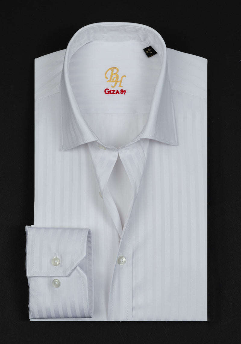 Giza 87 Cotton Moonstone White Stripe Signature Twill Shirt