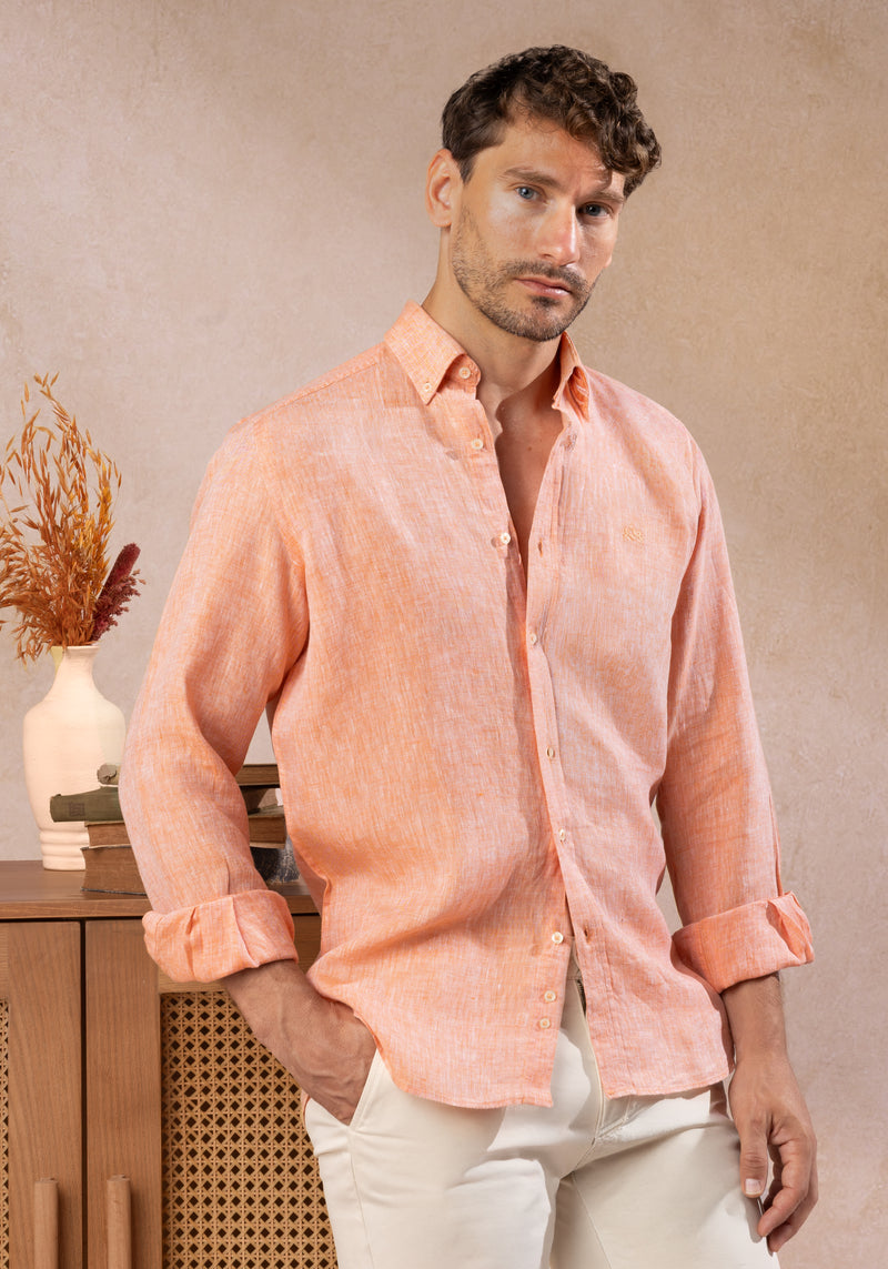 Blush Orange Belgian Linen Shirt