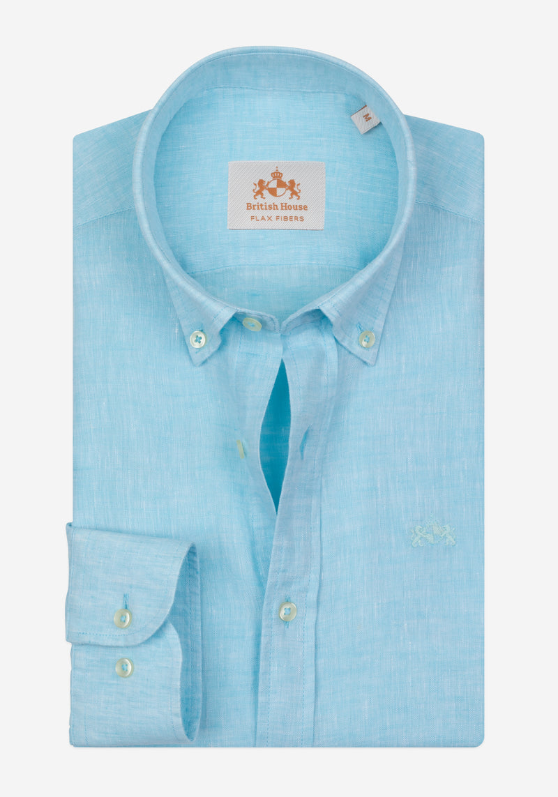 Electric Blue Belgian Linen Shirt