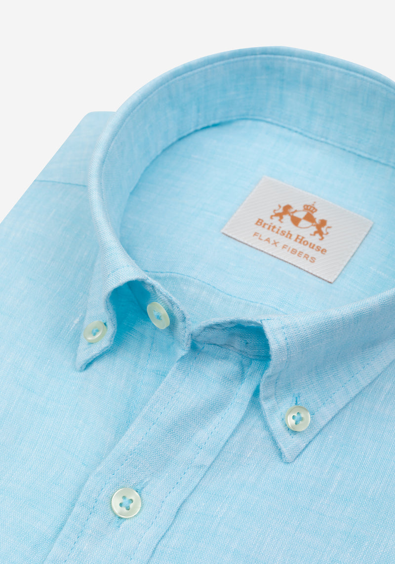 Electric Blue Belgian Linen Shirt