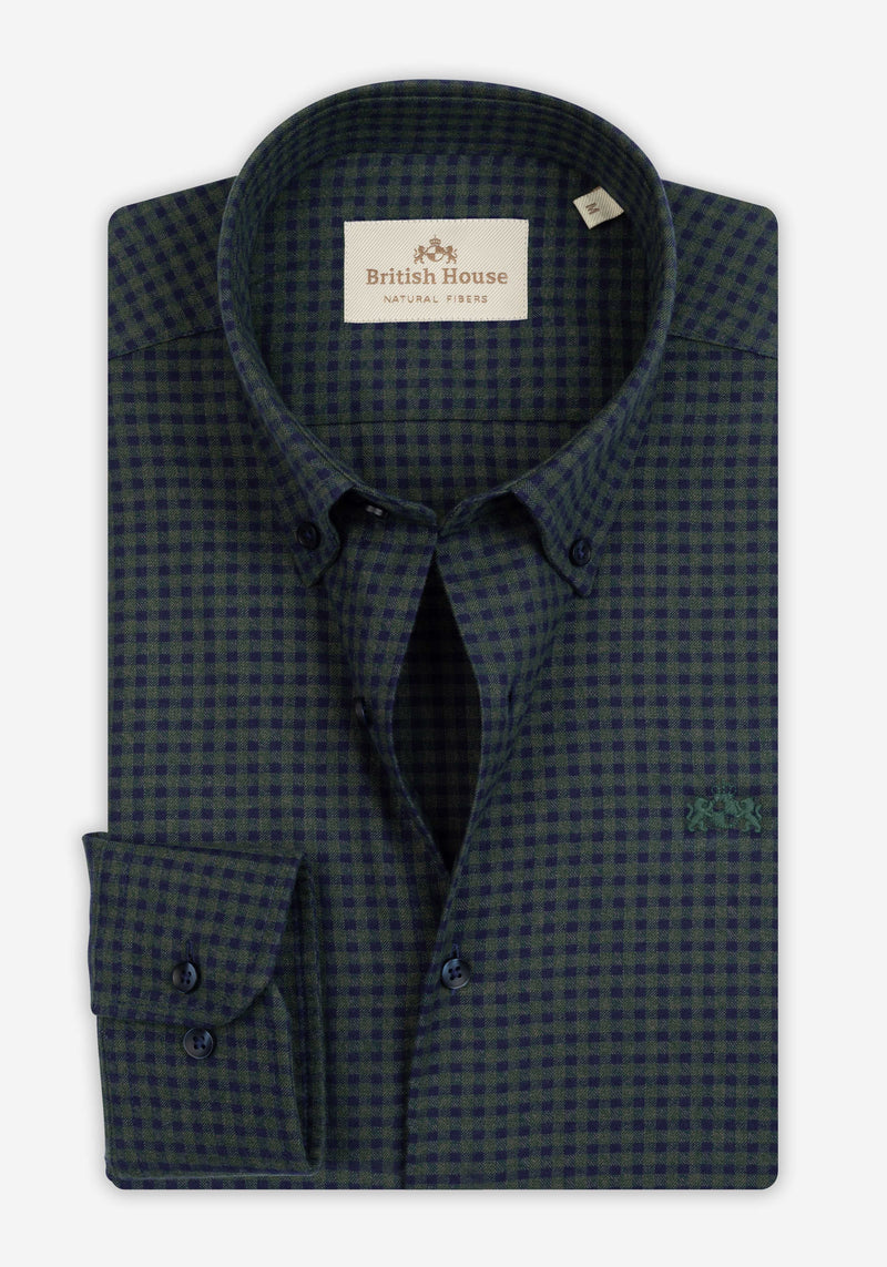 Shadow Green Checked Flannel Twill Shirt