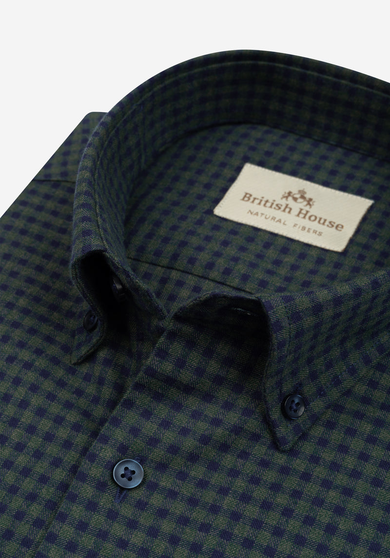 Shadow Green Checked Flannel Twill Shirt